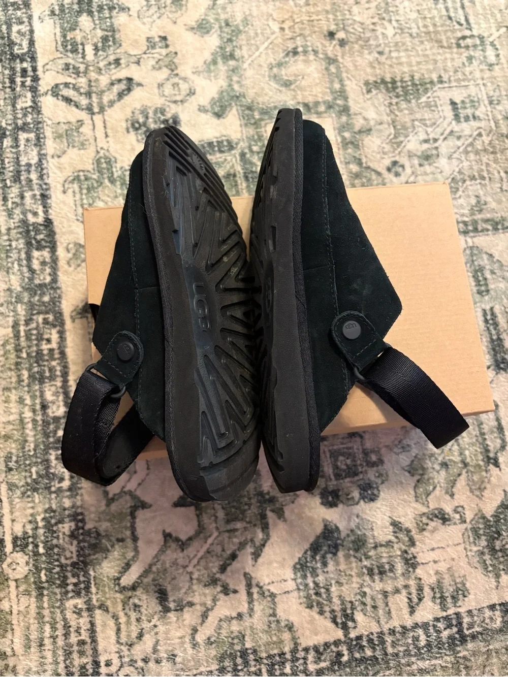 UGG Kids Black Suede Slip-On Clogs with Hook-and-Loop Strap